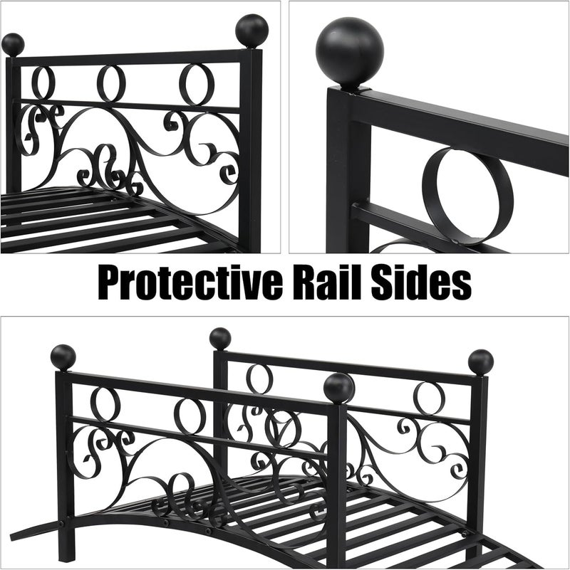 Kcelarec Outdoor Metal Arch Garden Bridge with Safety Siderails, Decorative Footbridge, Delicate Scrollwork & Corner Spheres for Stream - Image 5